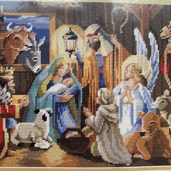 Christmas Nativity Scene 18x10 Needlepoint Kit Nancy Rossi NEW sealed Bucilla - Picture 4 of 8